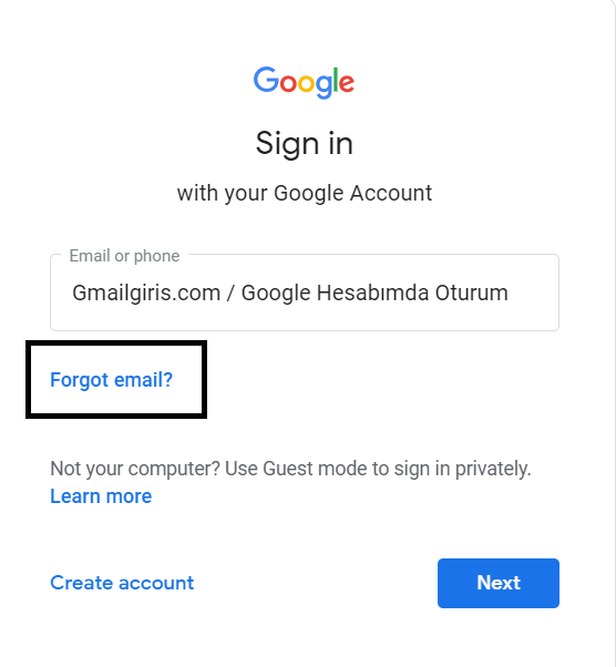 google hesabinda oturum acmak gmail